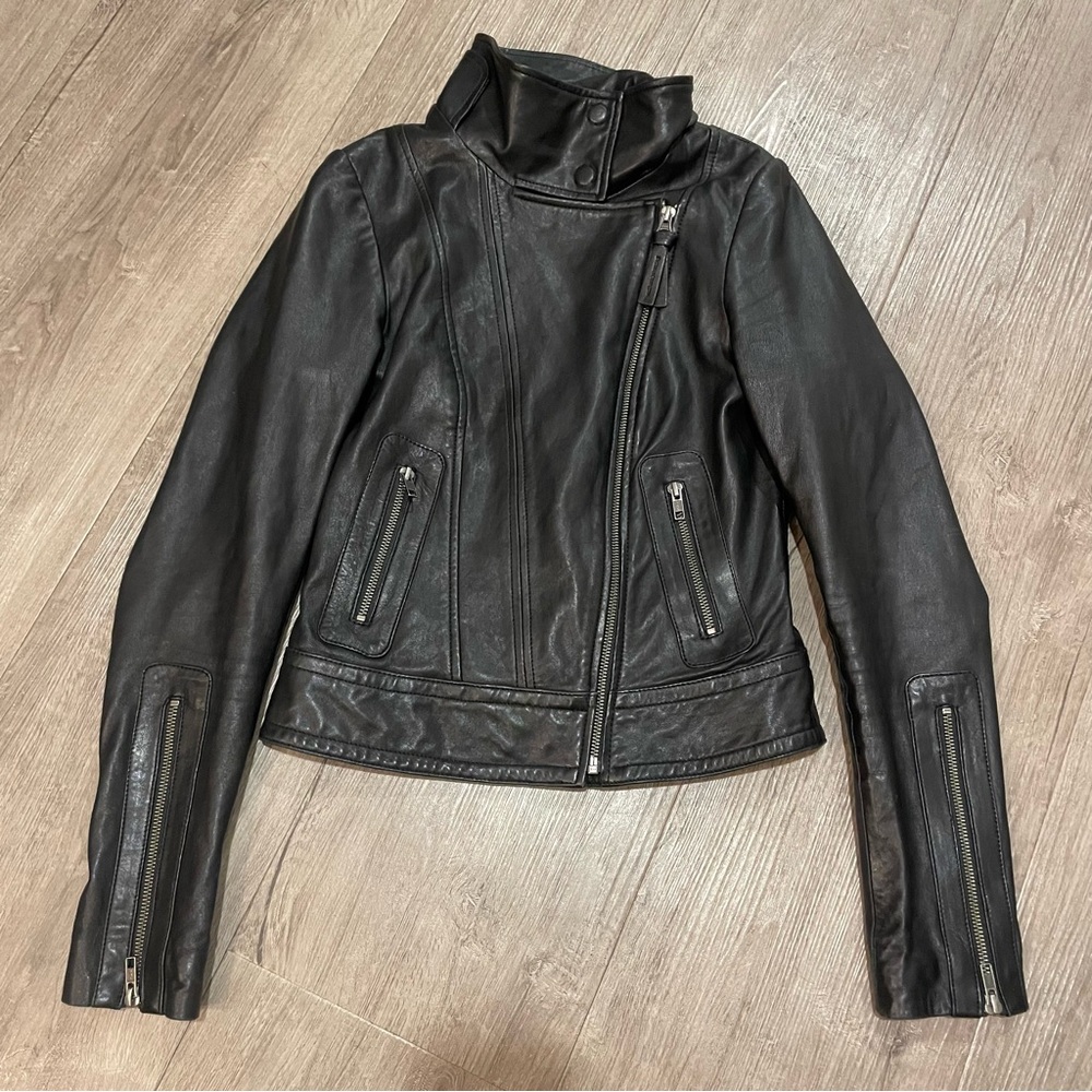 Mackage Kenya, black Leather Biker moto Jacket - Picture 6 of 13